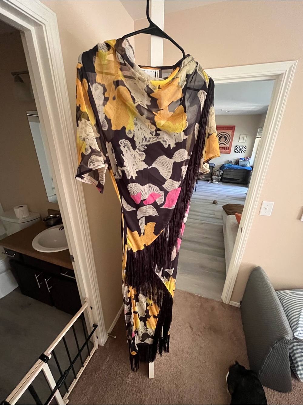NWOT ASOS DESIGN chiffon fringe detail maxi dress in dark based print